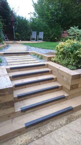 GRP Stair Nosing on Timber Garden Steps