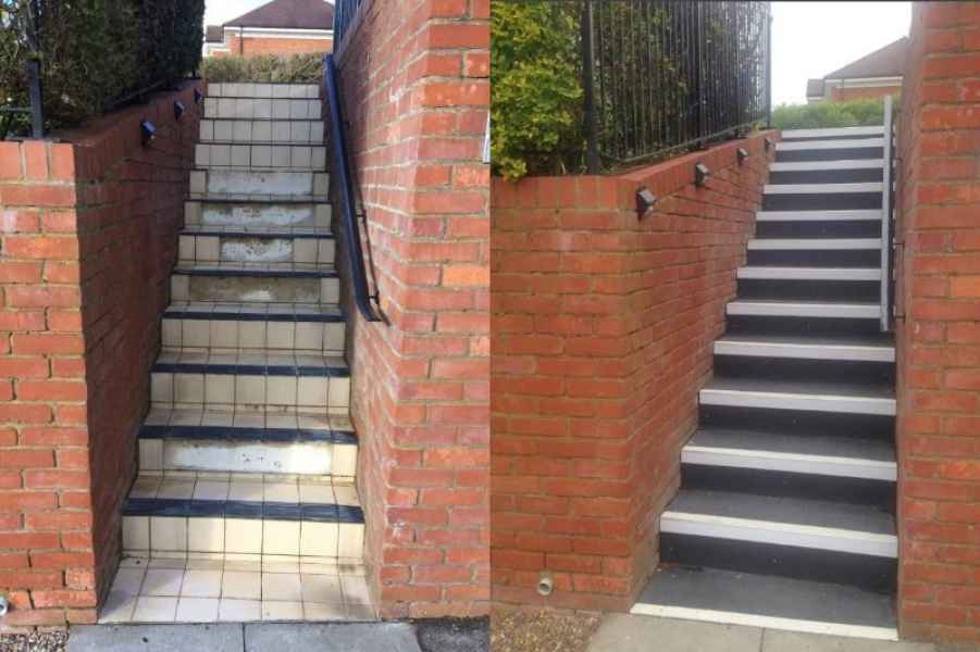 GRP Stair Tread replacement on Slippery Steps