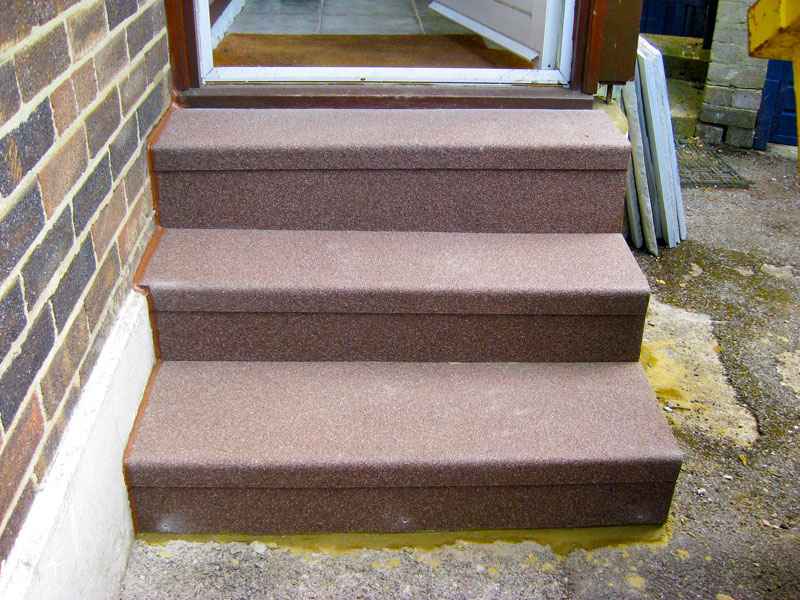 Non slip GRP stair riser plates and treads on mini staircase