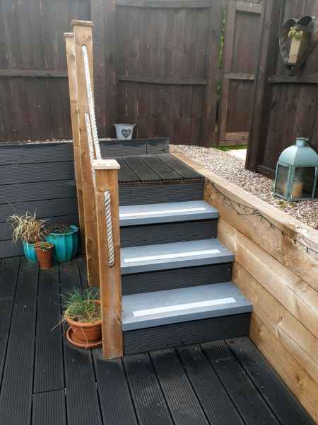 Decking strips on grey steps anti slip