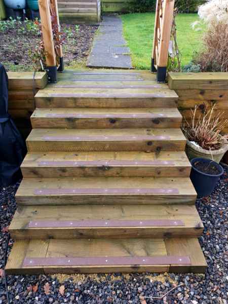 Brown decking strips garden steps