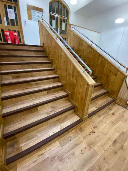 Brown GRP stair nosing internal wooden office staircase