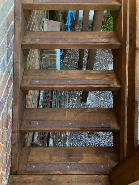 Frogman Carpentry Landscapes - Non Slip Decking Strips Brown on Decking and Wooden Stairs