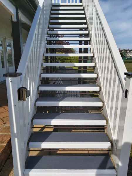 Felixstowe Lawn Tennis Club - Anti Slip Stair Treads Medium Grey White on Stairs