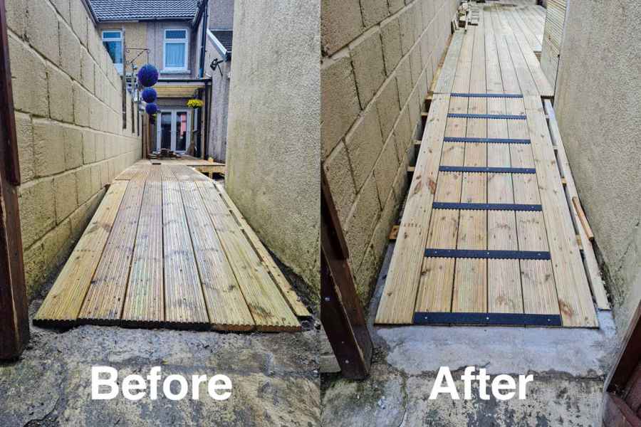 50mm black decking strips on decking disability mobility scooter ramp