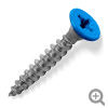 Blue RAL 5015 coloured top, stainless steel, countersunk, pozi screws.