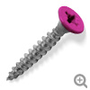 Fuchsia RAL 4010 coloured top, stainless steel, countersunk, pozi screws.