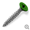 Green RAL 6001 coloured top, stainless steel, countersunk, pozi screws.