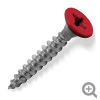 Red RAL 3001 coloured top, stainless steel, countersunk, pozi screws.