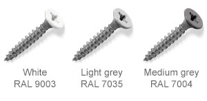 Coloured top countersunk screws - White, Light Grey, Medium Grey.