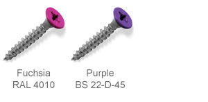 Coloured top countersunk screws - Fuchsia, Purple.