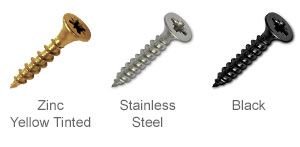 Zinc yellow plated superdrive screws, stainless steel screws, black screws.