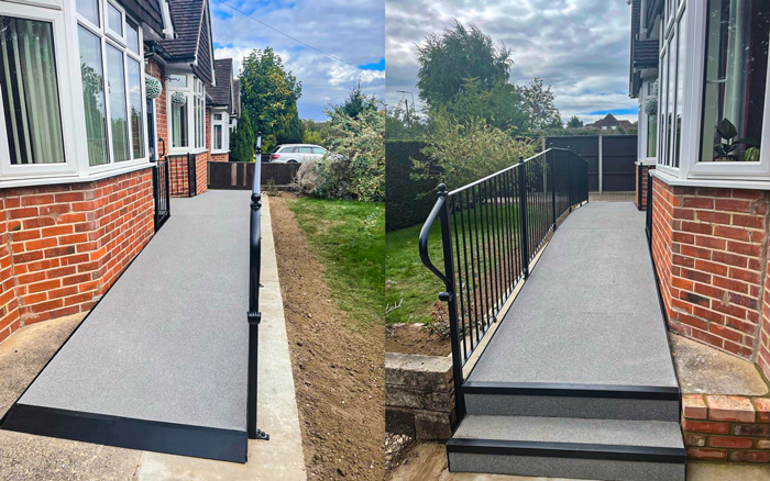 anti slip grey floor sheet on home disability wheelchair ramp