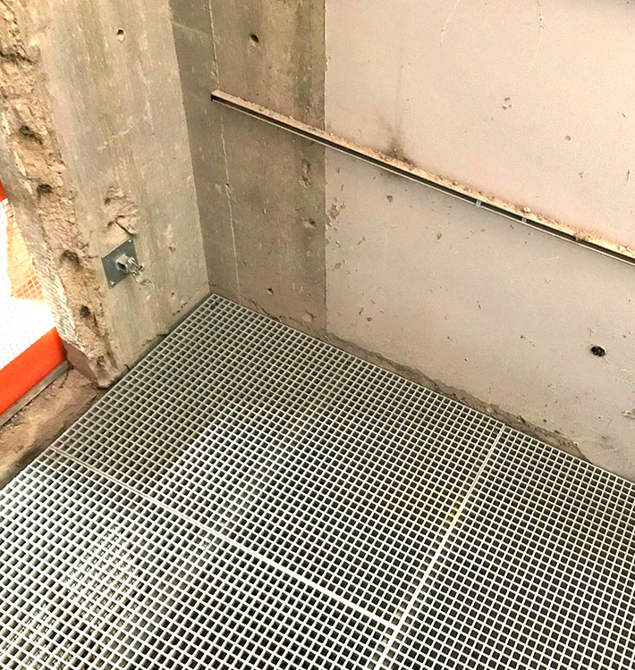 riser floor fitted at required datum height ready for service penetrations