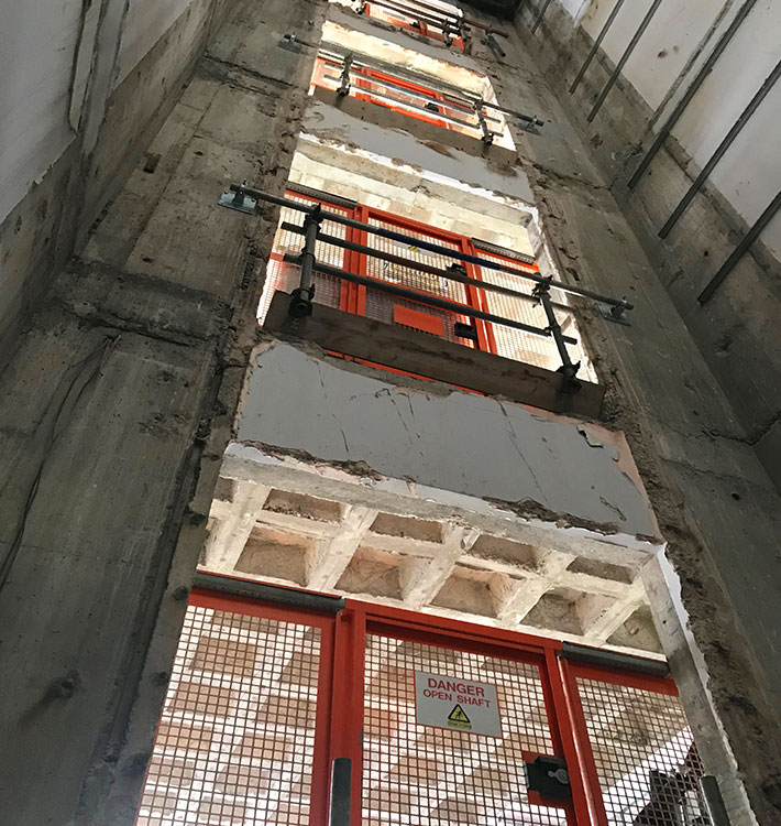 riser shafts prior to grp mesh flooring