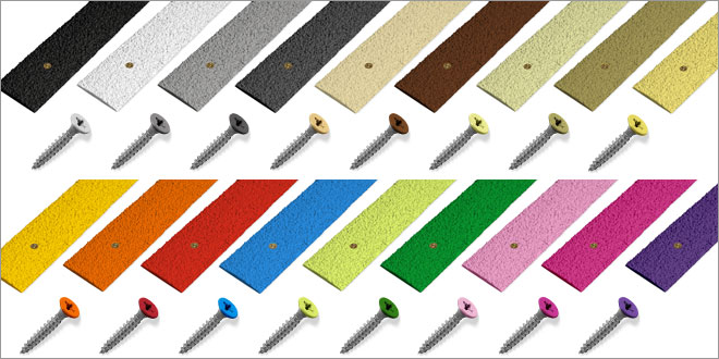 Anti slip decking strips range of colours with matching screws.