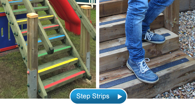 Anti slip step strips for safer steps, stairs and walkways.