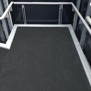 Custom cut anti-slip floor sheets for platforms and ramp areas.