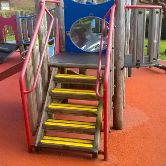 Schools, playgrounds and parks made safer with brightly coloured Anti-Slip Decking Strips.