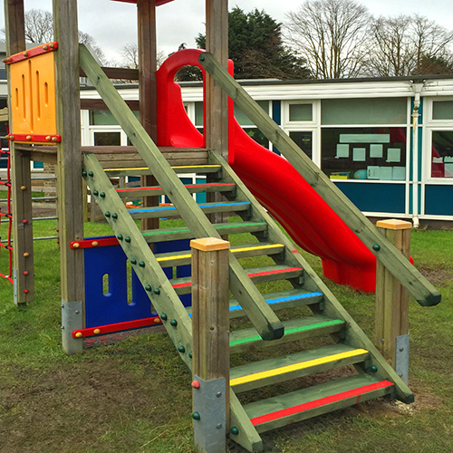 Anti-Slip Decking Strips add colour and non slip areas for school playgrounds and parks.