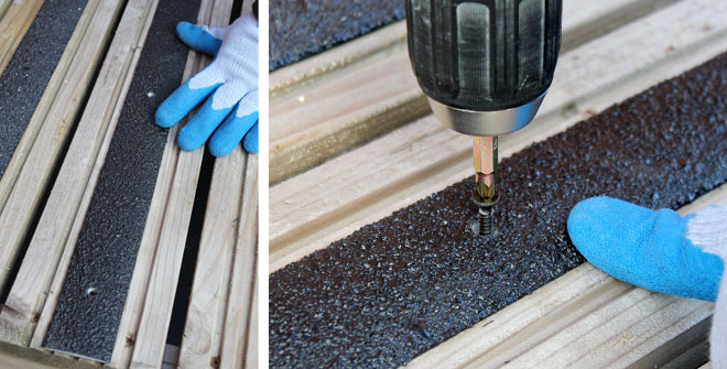 Position decking strip and screw to your decking or step surface.