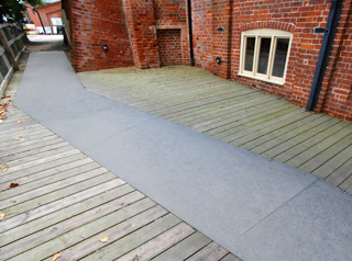 To ensure visitors take a safe path anti-slip floor sheets were specified.