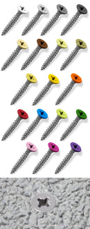 Coloured top countersunk screws.