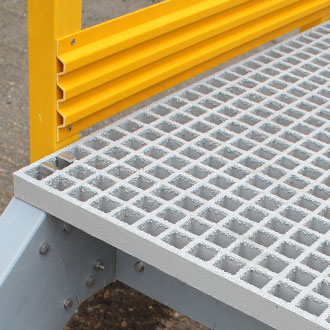 GRP platforms can be manufactured with grating stairs, landings, safety handrails and kick plates.