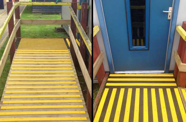 Anti slip decking strips ramps and walkways health and safety installation.