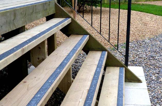 Garden steps made safer with non-slip decking strips.