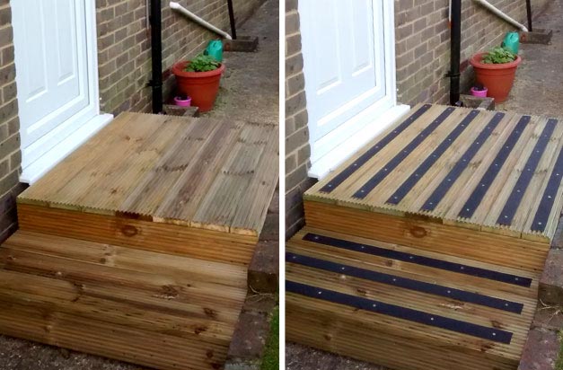 Before and after - anti-slip decking strips are quick and easy to install.