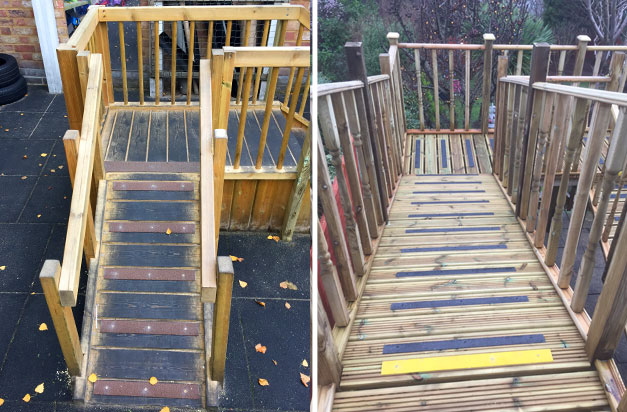 Non-slip decking strips school playground ramps bridges.
