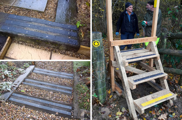 Non-slip decking strips for country paths and slippery garden sleeper steps.