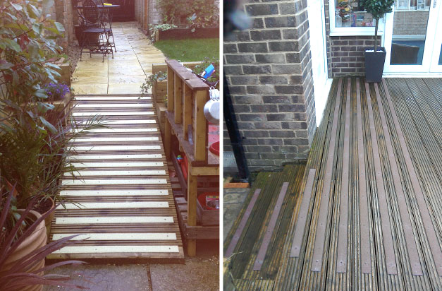 Walk safe on wood ramps and decking areas at home.