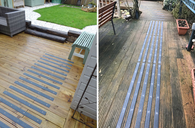 Wooden platforms and decking made safe, even in damp, wet or frosty conditions.