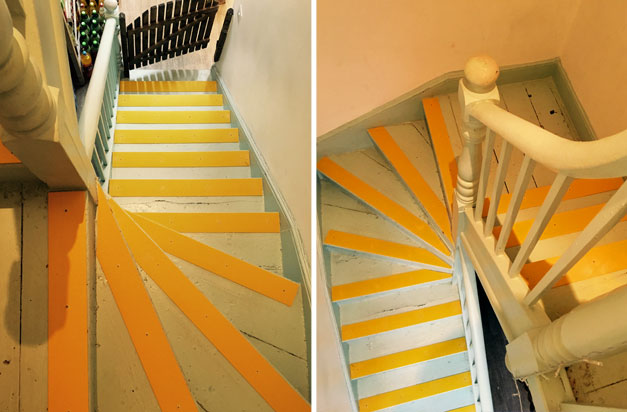 Beautiful entrance steps with yellow, high visability decking strips.