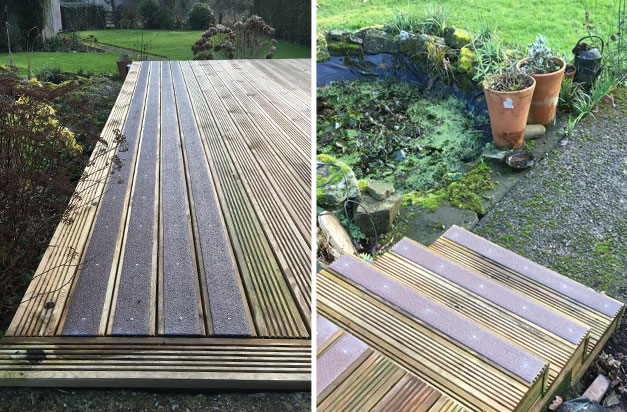 Non-slip decking strips garden steps and decks made non-slip.
