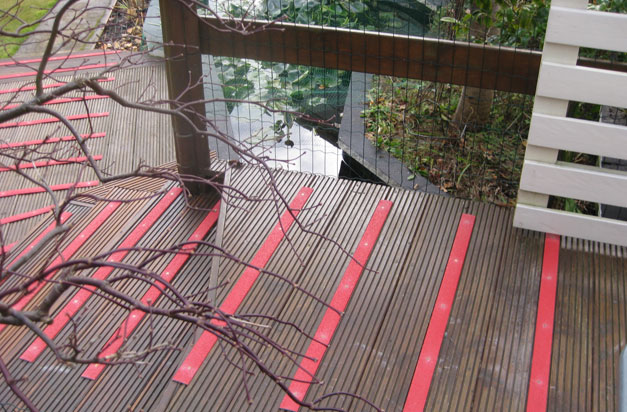 Non-slip decking strips bright colour strips beautiful garden landscape.