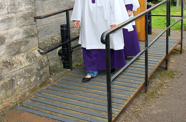 anti-slip strips used on church exit access ramp for improved grip