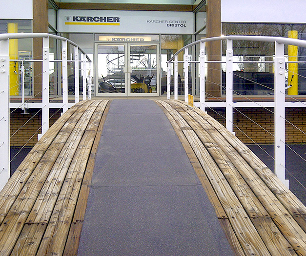 Anti-slip sheets bridges pathway installation.