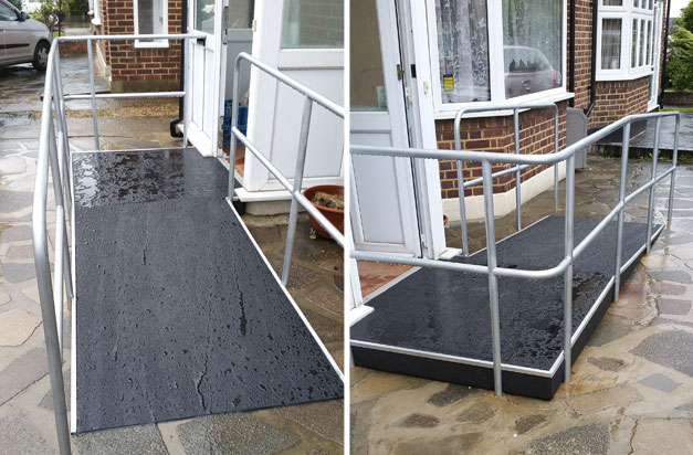 non-slip floor sheets used on home disability ramp for improved grip and safety