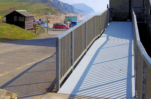Non slip floor sheets new disabled access ramp, installed by volunteers in Charmouth, Dorset.