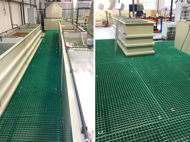 Open Mesh GRP Grating factory walkway installation.