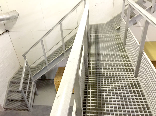 GRP Grating walkway gantry bridge factory installation.