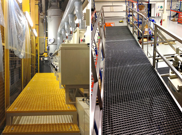 Grating for walkways, loading docks, gantries and work stations.