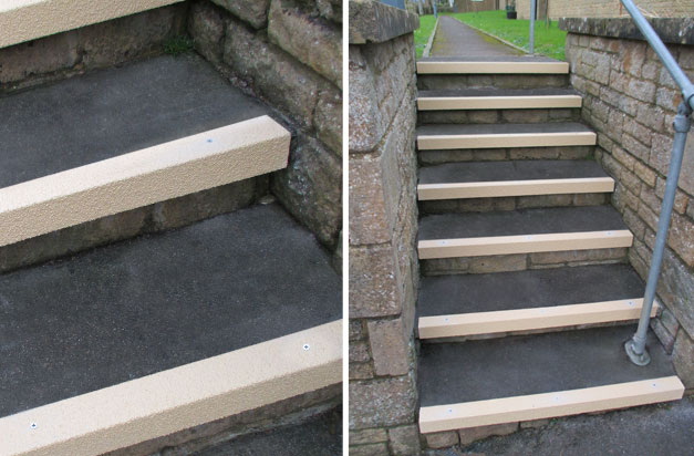 Buff anti-slip stair nosing - residential steps installation.
