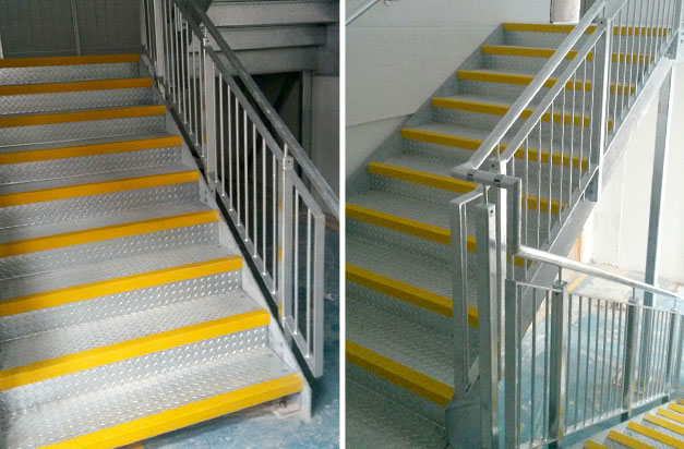 Anti-slip stair nosing steel staircase and fire exit.