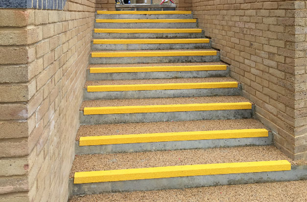 Anti slip stair nosing public stairway installation.