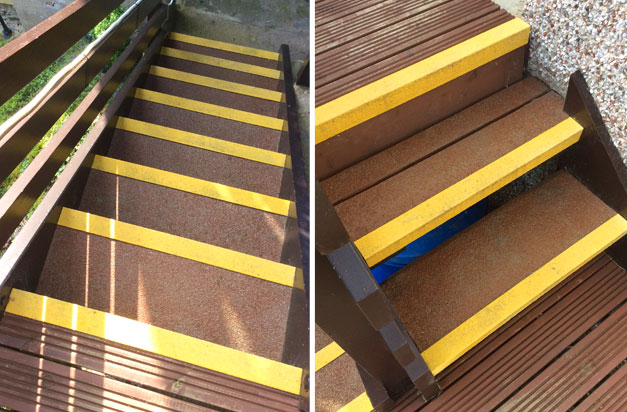 Anti slip stair nosing slippery wooden steps residential installation.