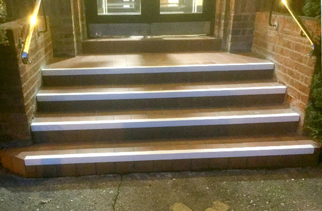 Anti slip stair nosing is also available in white and Plexiglo glow in the dark white.